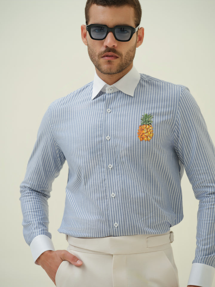 Pineapple - Blue Hand Painted Shirt