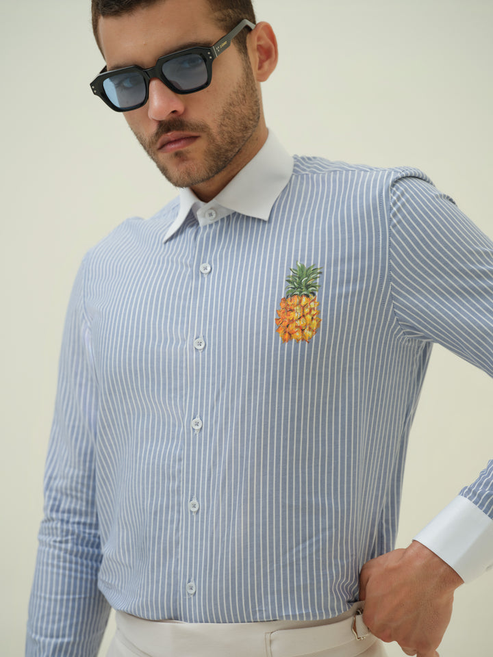 Pineapple - Blue Hand Painted Shirt