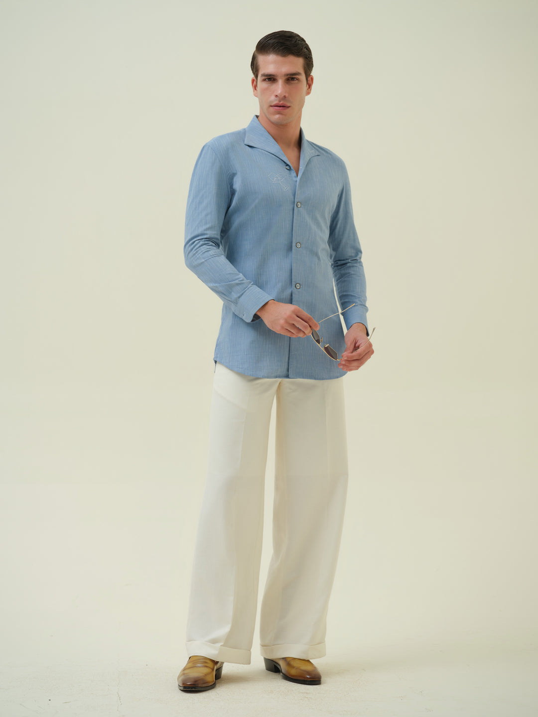 Sun And Sip - Blue Embroidered Shirt