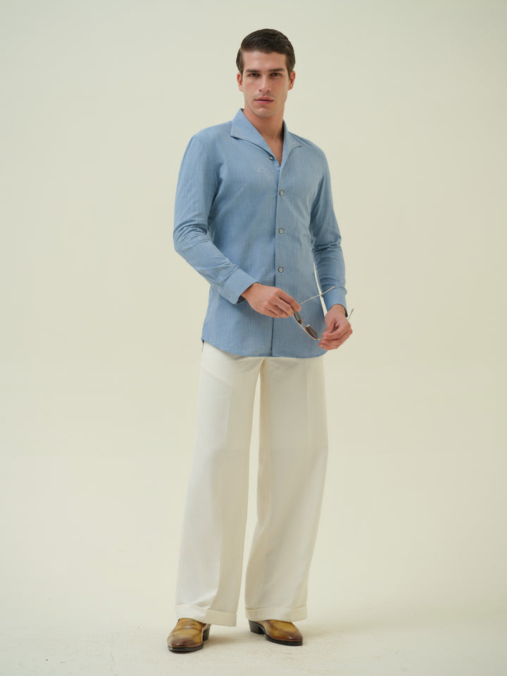 Sun And Sip - Blue Embroidered Shirt