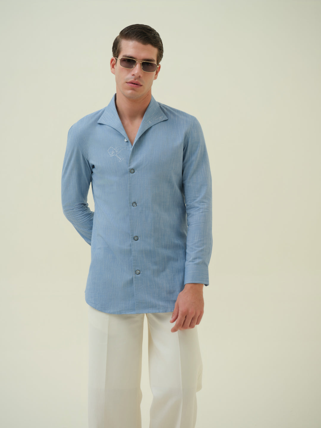 Sun And Sip - Blue Embroidered Shirt