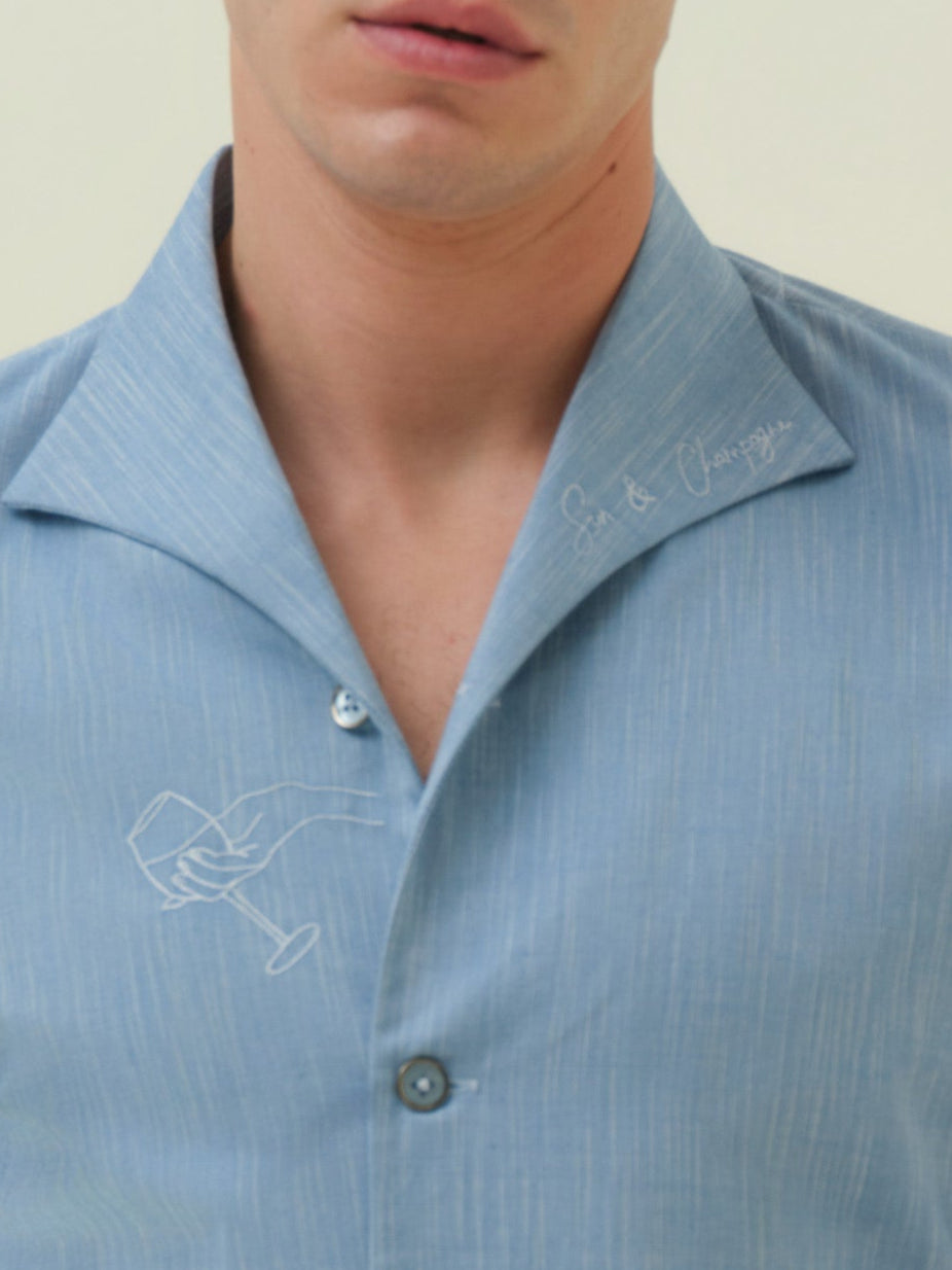 Sun And Sip - Blue Embroidered Shirt