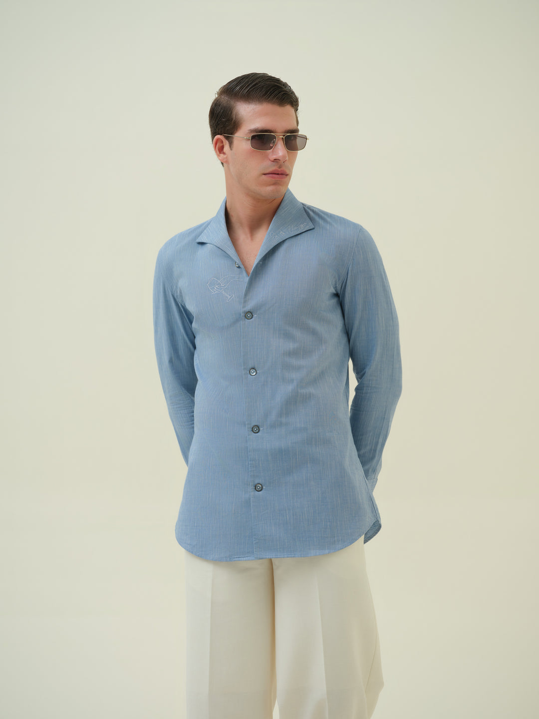 Sun And Sip - Blue Embroidered Shirt