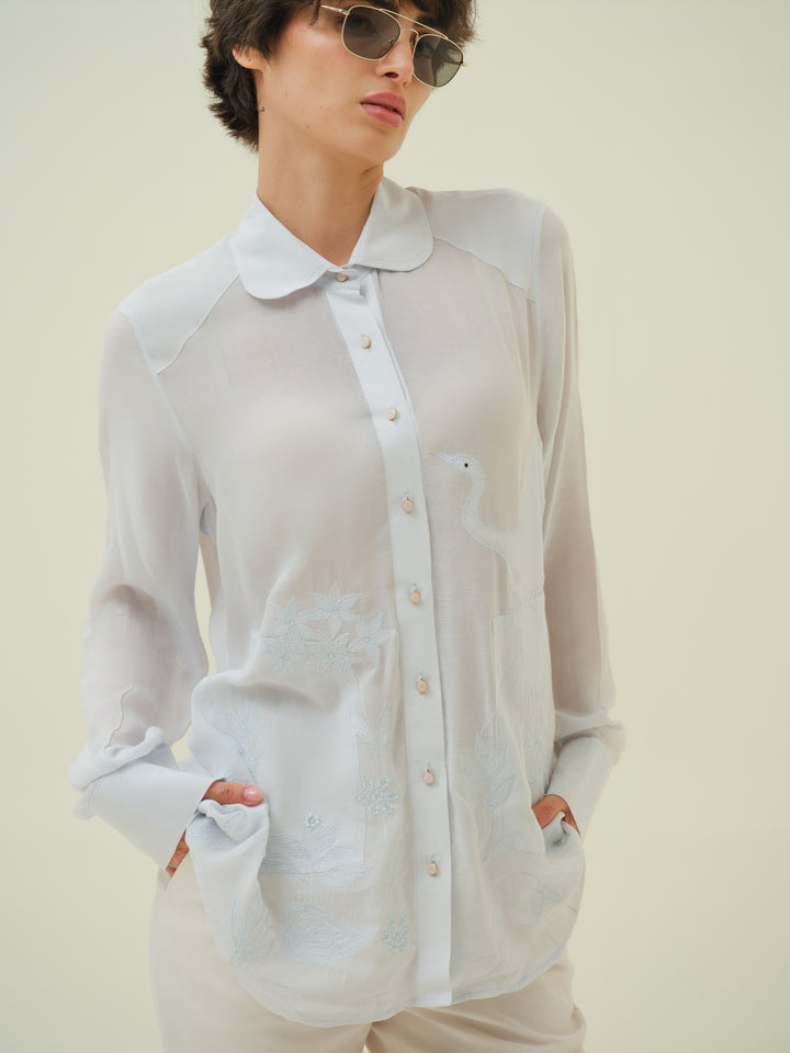 Flamé - Flamingo Appliqué Blue Shirt