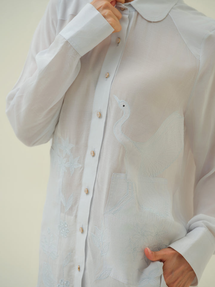 Flamé - Flamingo Appliqué Blue Shirt