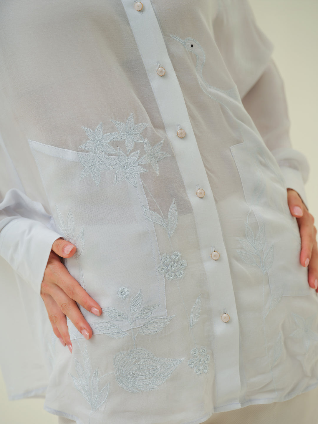 Flamé - Flamingo Appliqué Blue Shirt