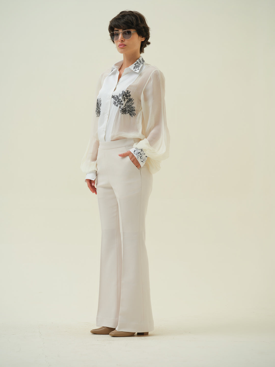 Ivrae - Floral Panel Organza Shirt
