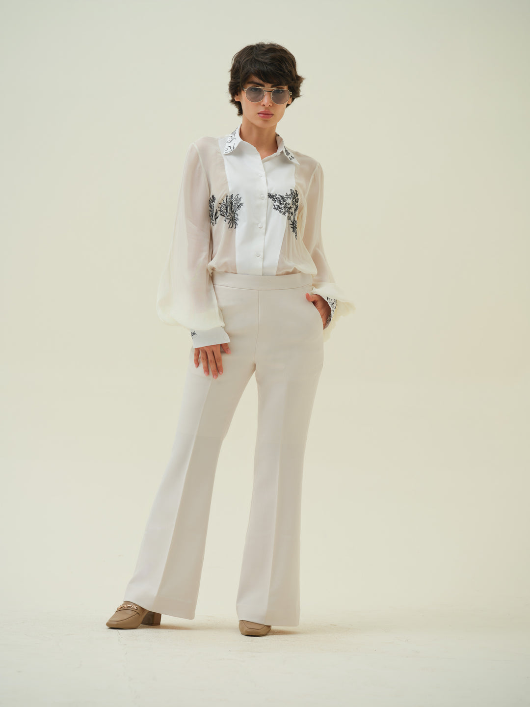 Ivrae - Floral Panel Organza Shirt