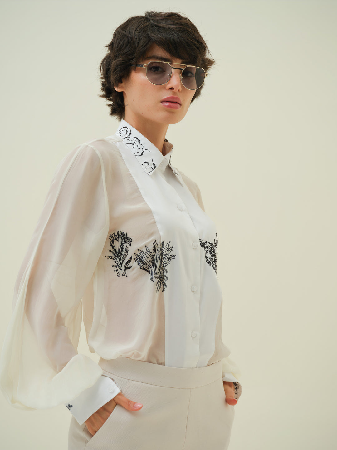 Ivrae - Floral Panel Organza Shirt