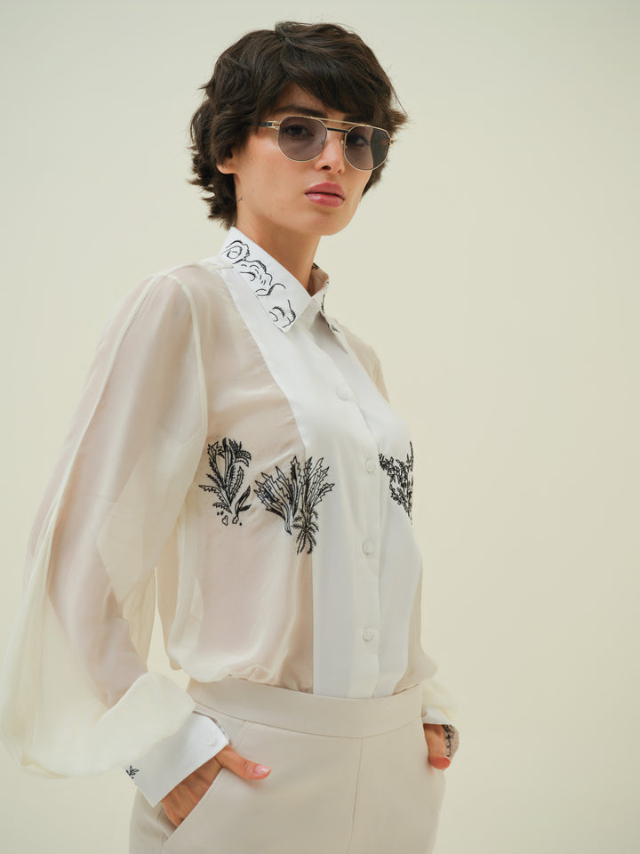 Ivrae - Floral Panel Organza Shirt