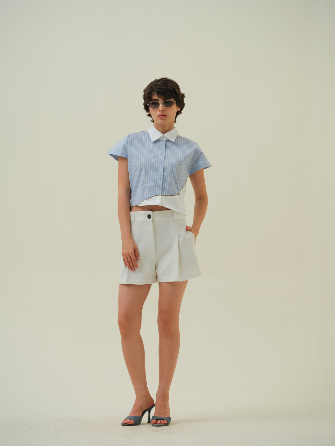 Gleam - Blue Stripe Crop Shirt