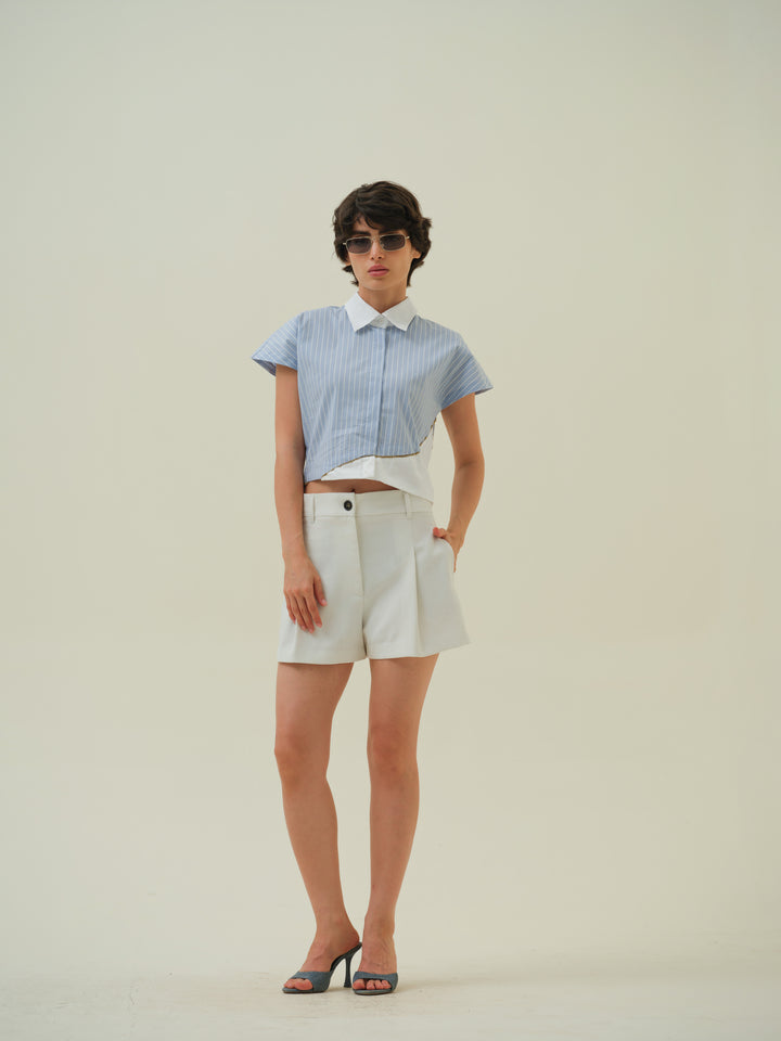 Gleam - Blue Stripe Crop Shirt