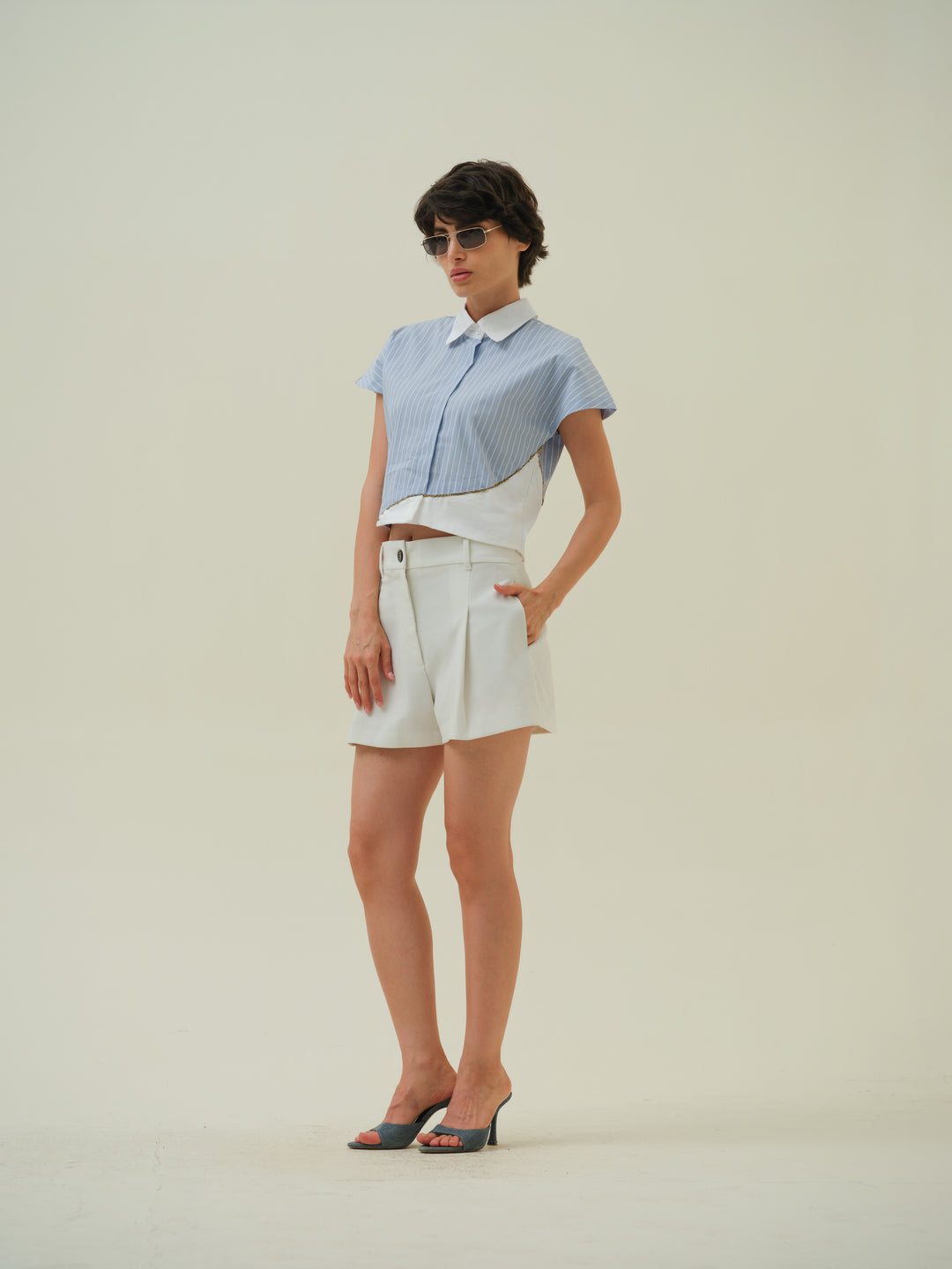 Gleam - Blue Stripe Crop Shirt