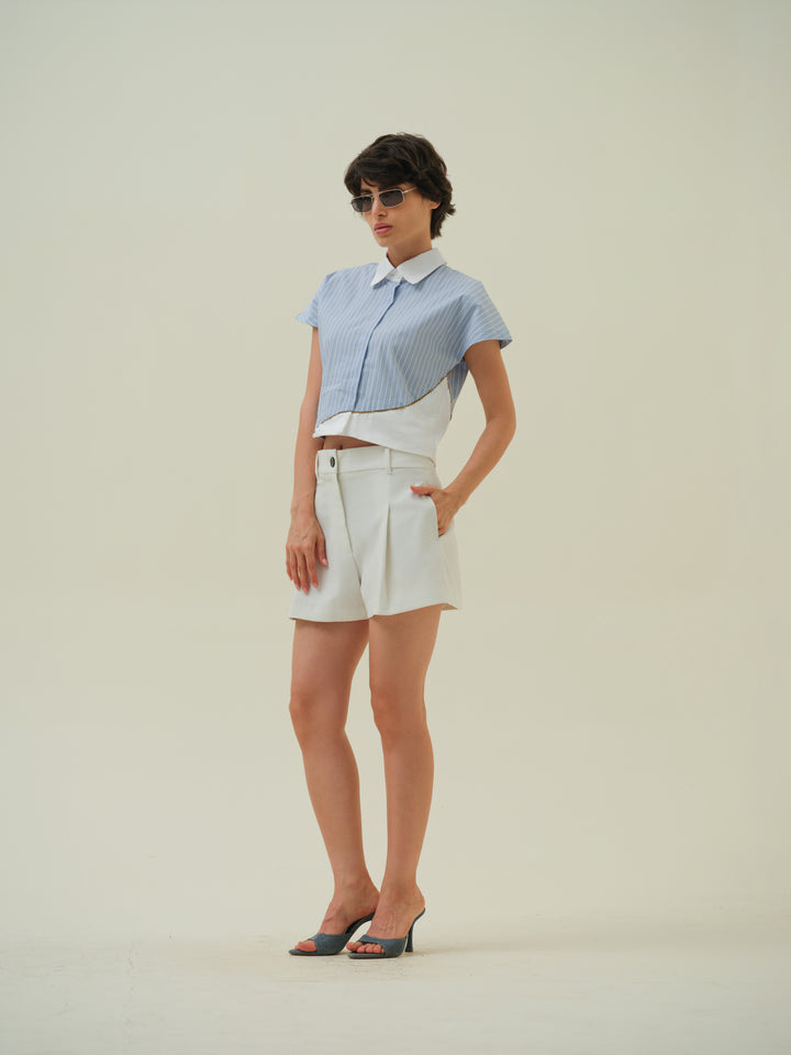 Gleam - Blue Stripe Crop Shirt