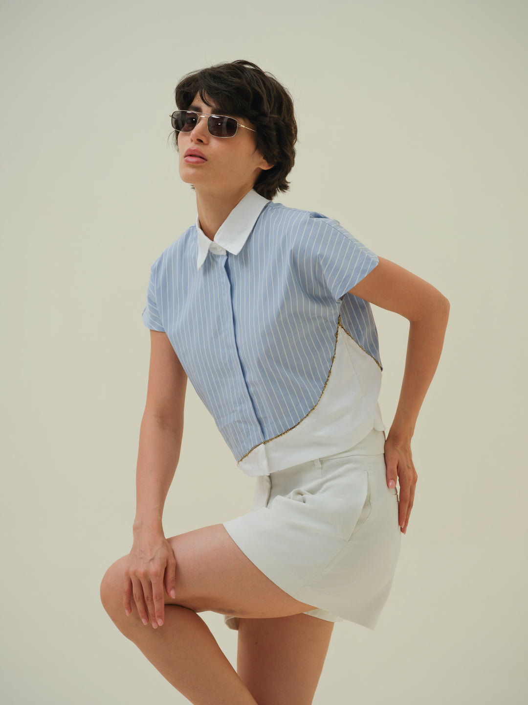 Gleam - Blue Stripe Crop Shirt