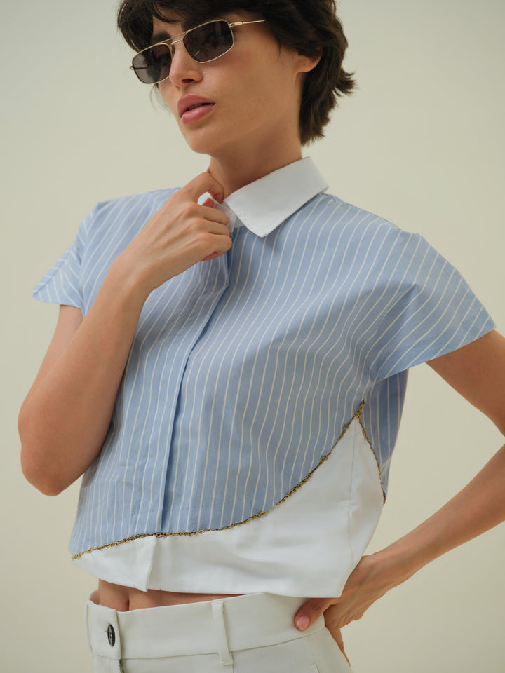 Gleam - Blue Stripe Crop Shirt