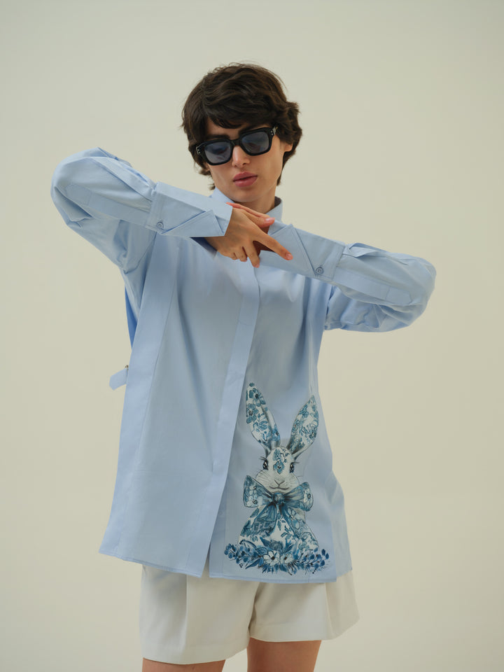 Whimsy - Blue Hand Painted Shirt