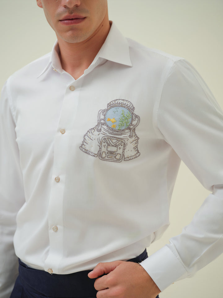 Astronaut - White Embroidered Shirt