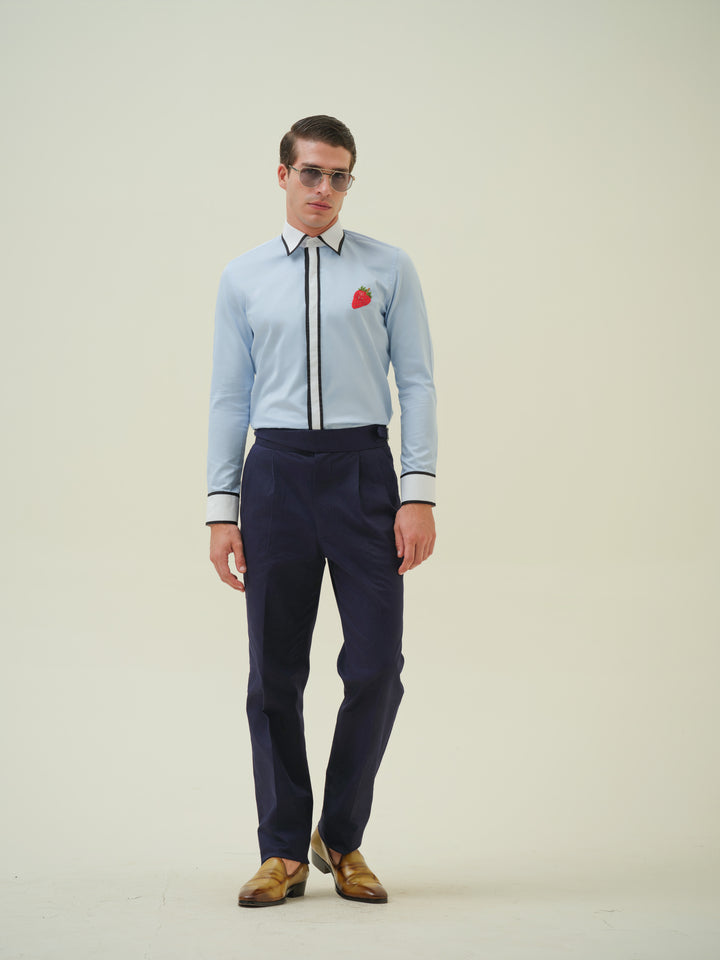 Strawberry - Blue Embroidered Shirt