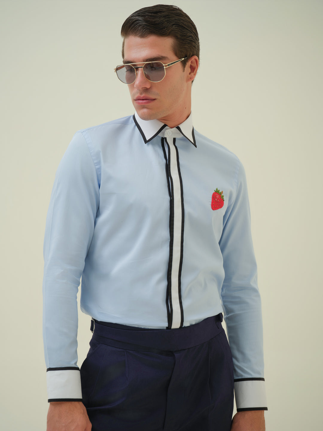 Strawberry - Blue Embroidered Shirt
