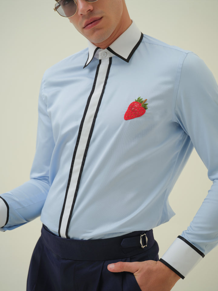 Strawberry - Blue Embroidered Shirt