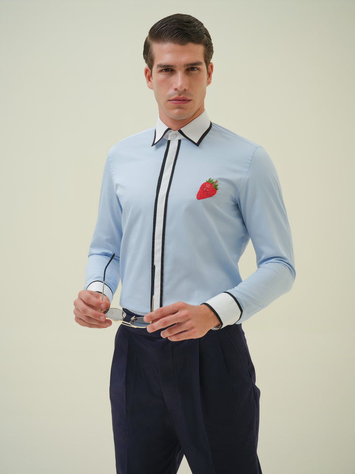 Strawberry - Blue Embroidered Shirt