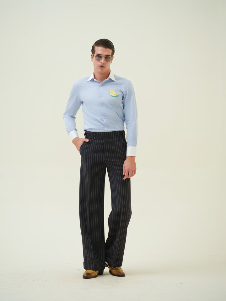 Lemon Slice - Blue Embroidered Shirt