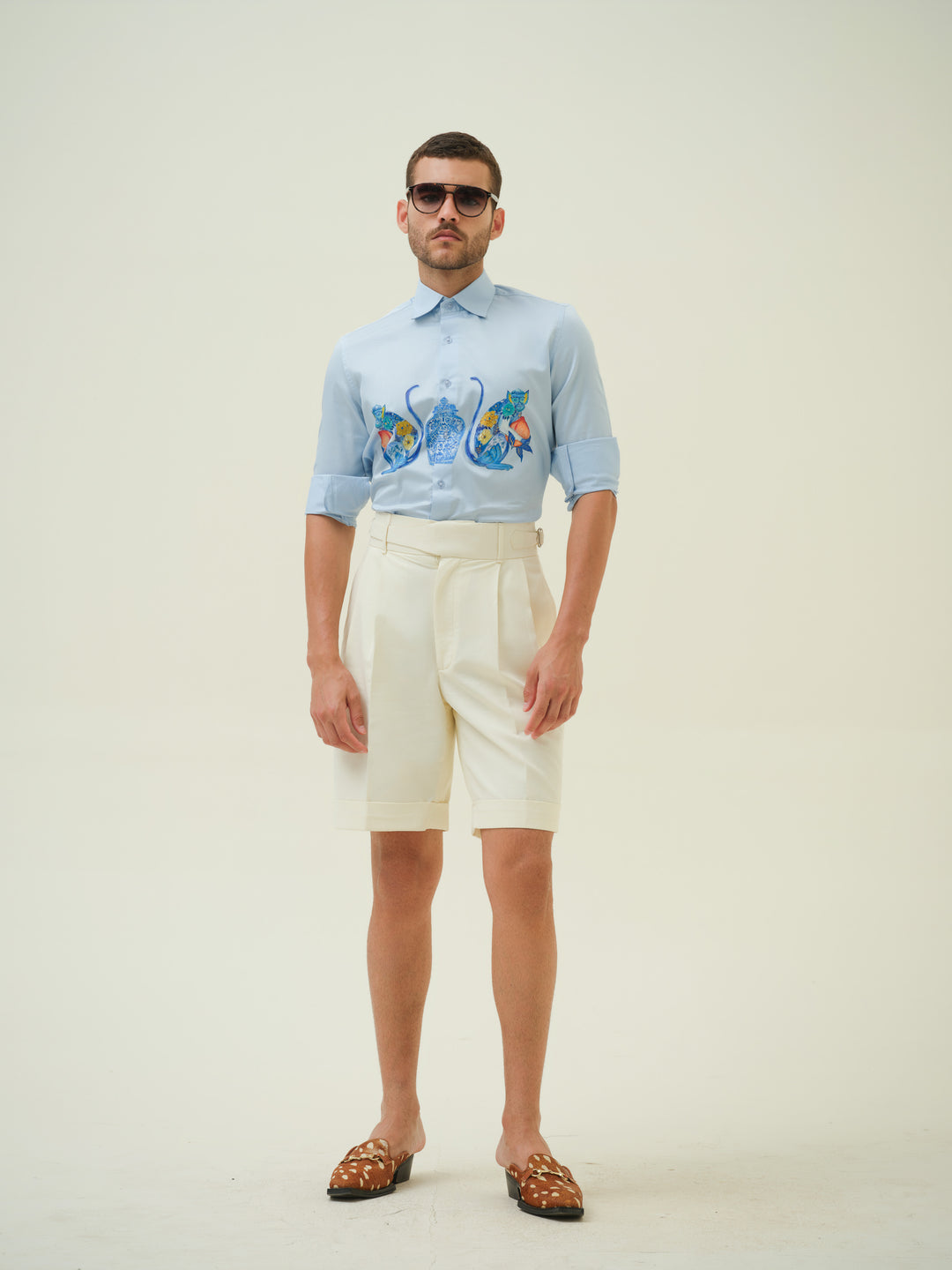 Monkeys and Jar - Blue Hand Painted Shirt