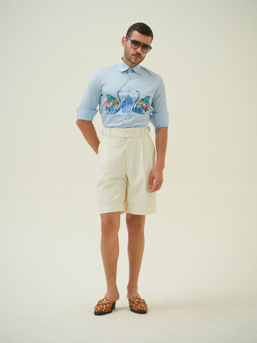Monkeys and Jar - Blue Hand Painted Shirt