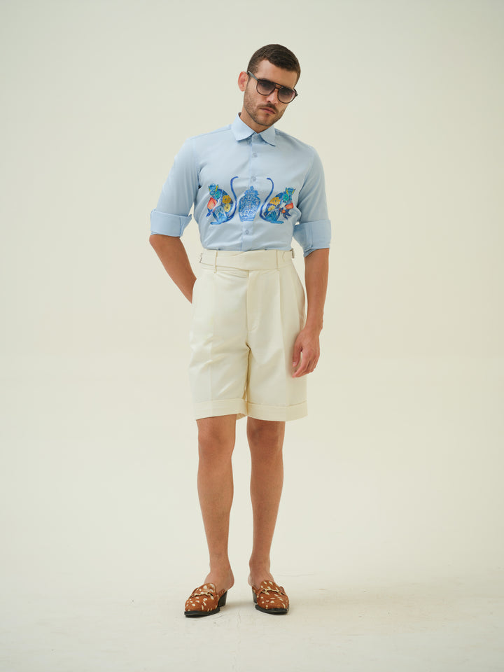 Monkeys and Jar - Blue Hand Painted Shirt