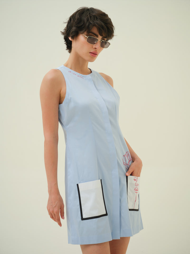 Verve - Blue Embroidered Dress