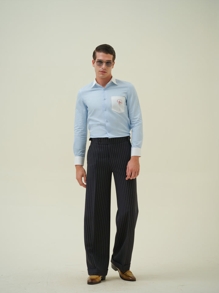 Flower - Blue Embroidered Shirt