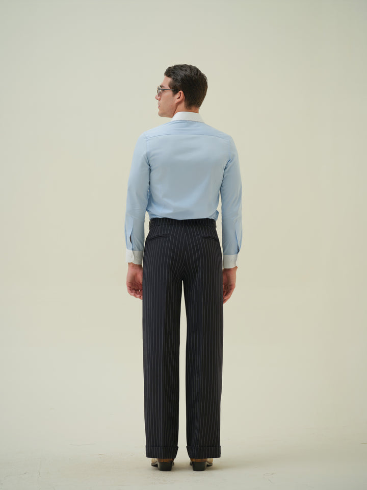 Flower - Blue Embroidered Shirt