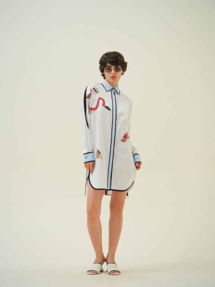 Viper - White Hand Painted Shirt Dress