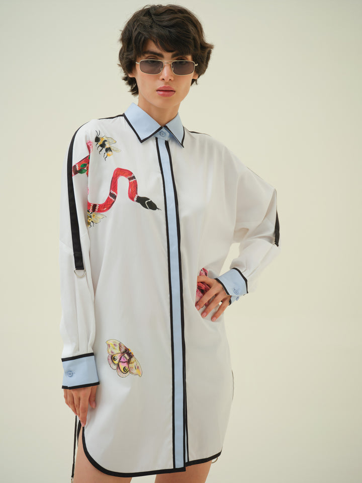 Viper - White Hand Painted Shirt Dress