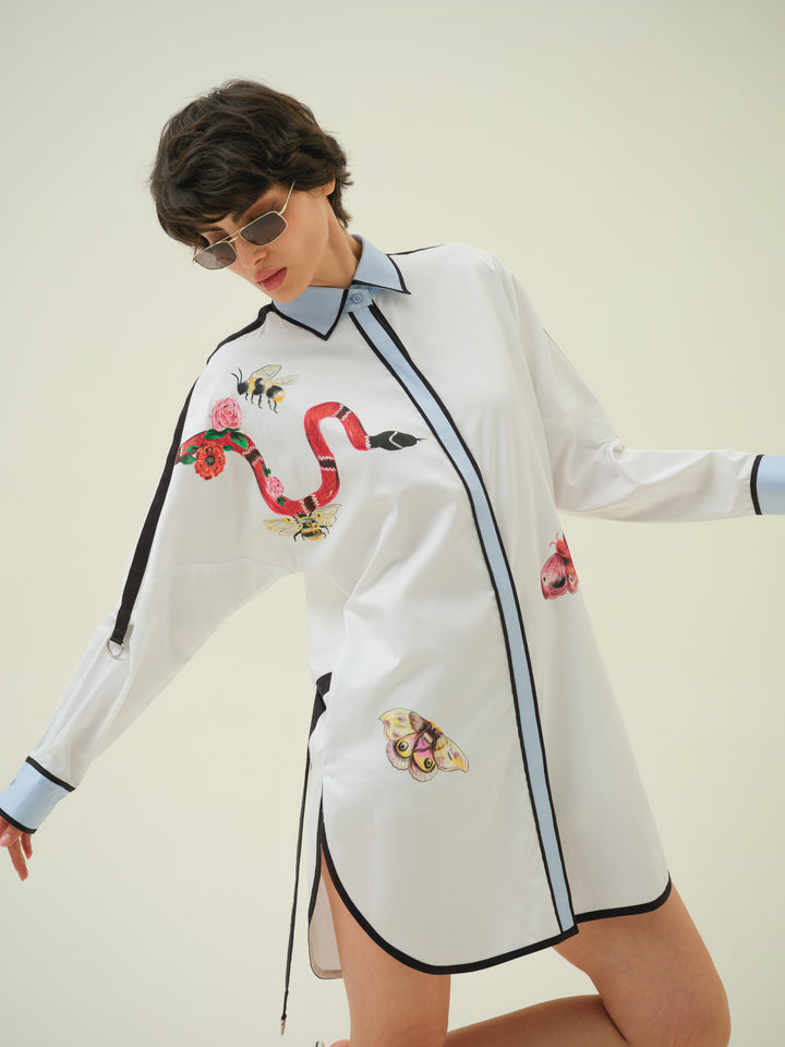 Viper - White Hand Painted Shirt Dress