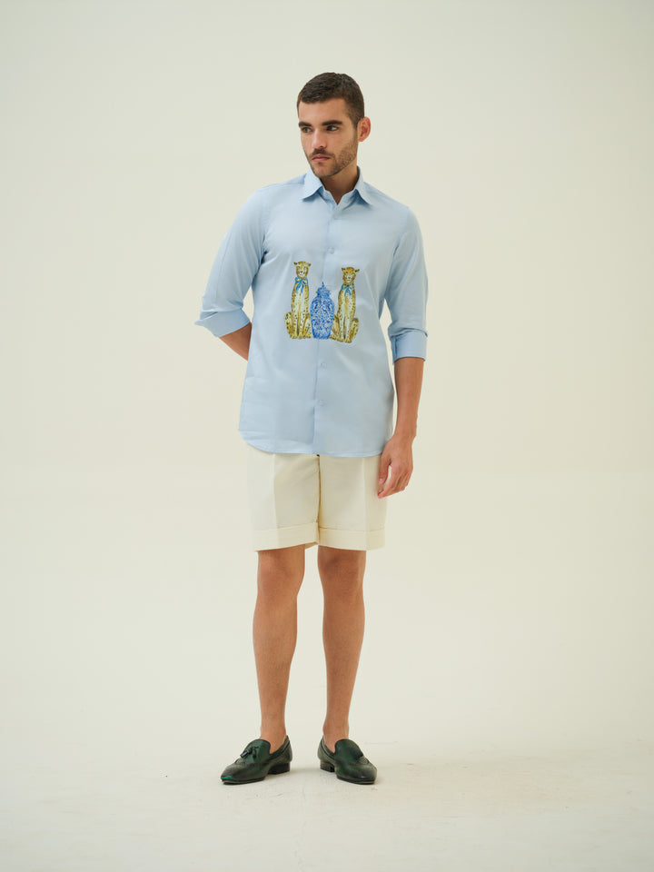 Leapords and Jar - Blue Hand Painted Shirt