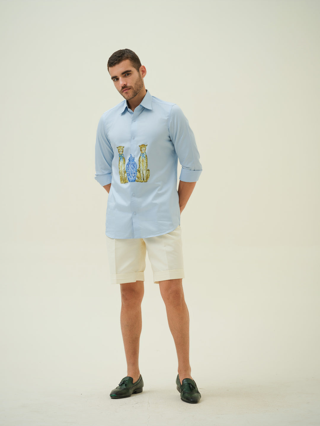 Leapords and Jar - Blue Hand Painted Shirt