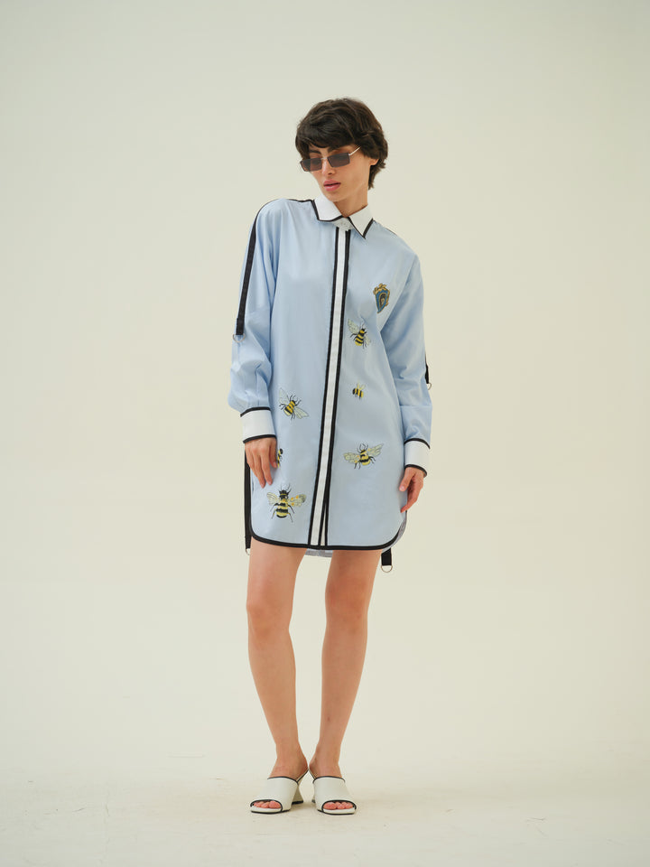 Hive - Blue Hand Painted Shirt Dress