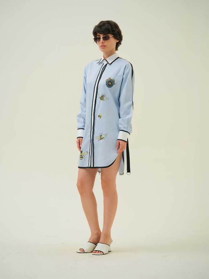 Hive - Blue Hand Painted Shirt Dress