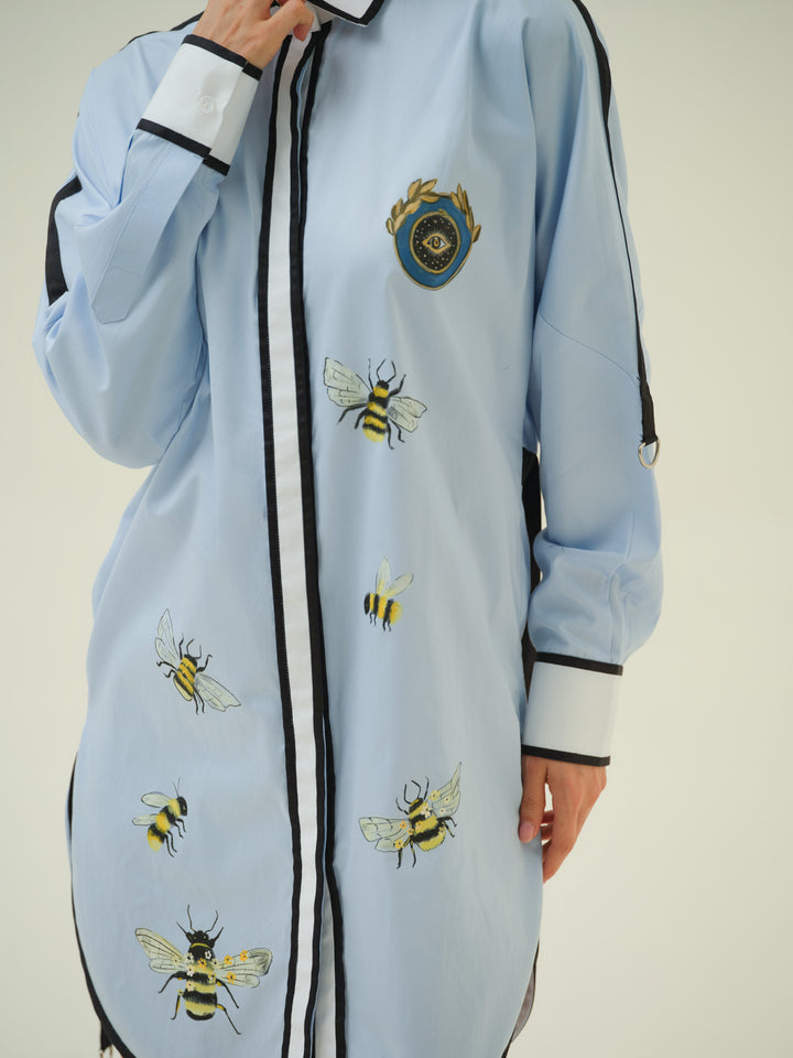 Hive - Blue Hand Painted Shirt Dress
