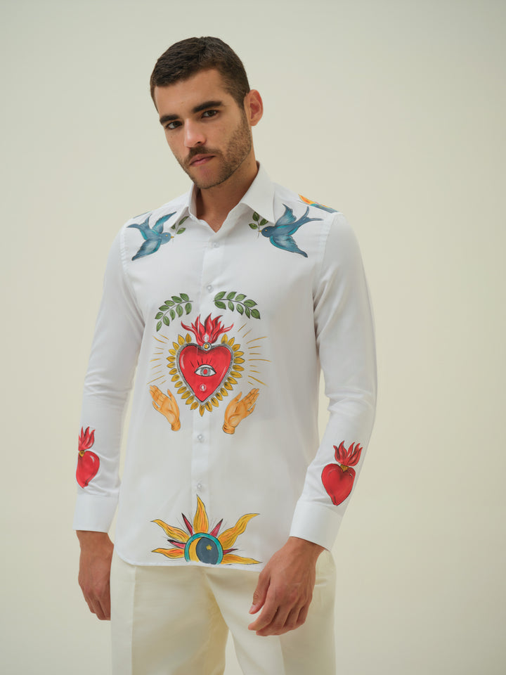Heart - White Hand Painted Shirt