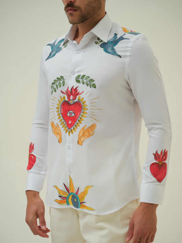 Heart - White Hand Painted Shirt