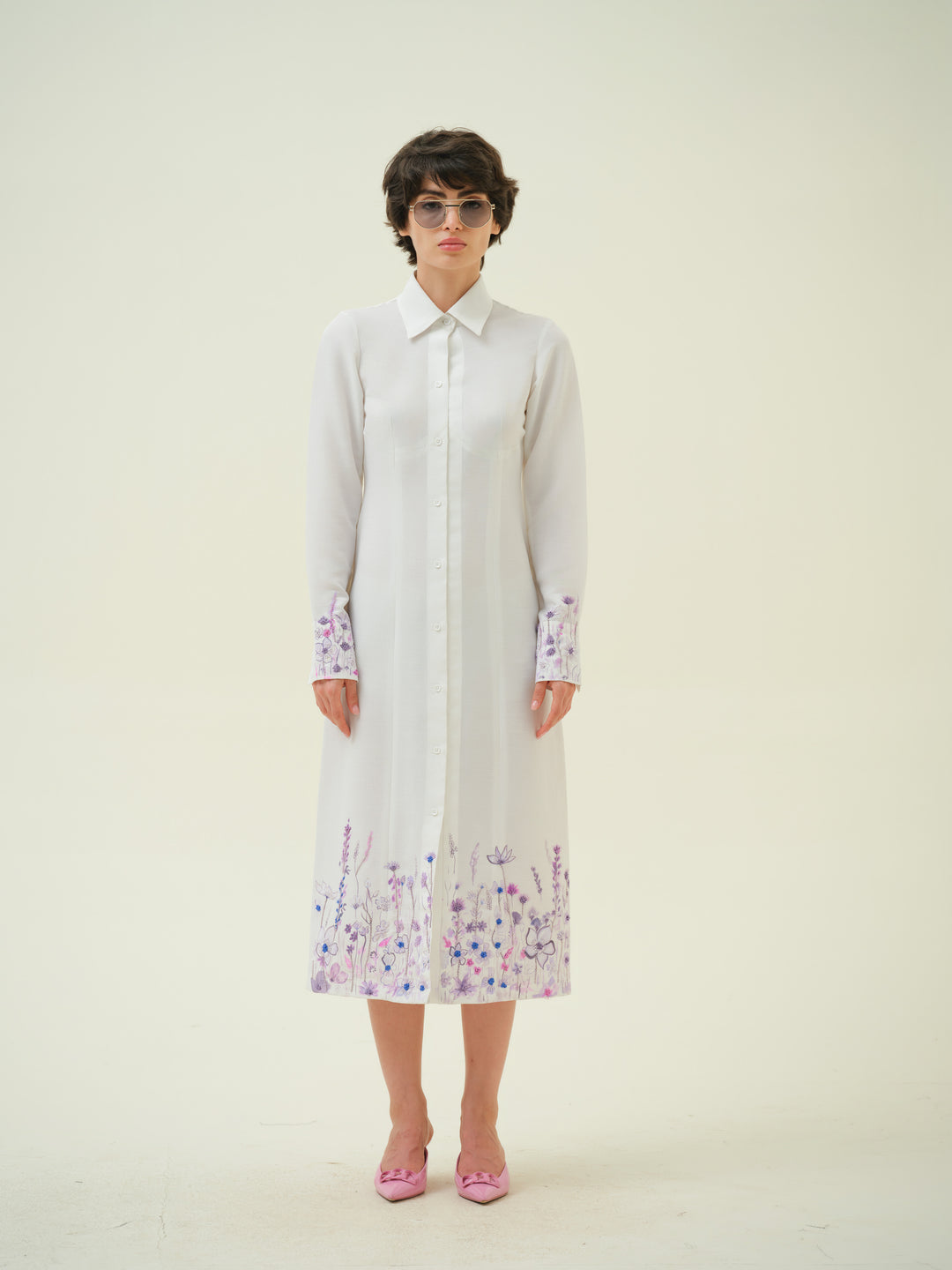 Encanta - White Floral Hand Painted Tea Dress
