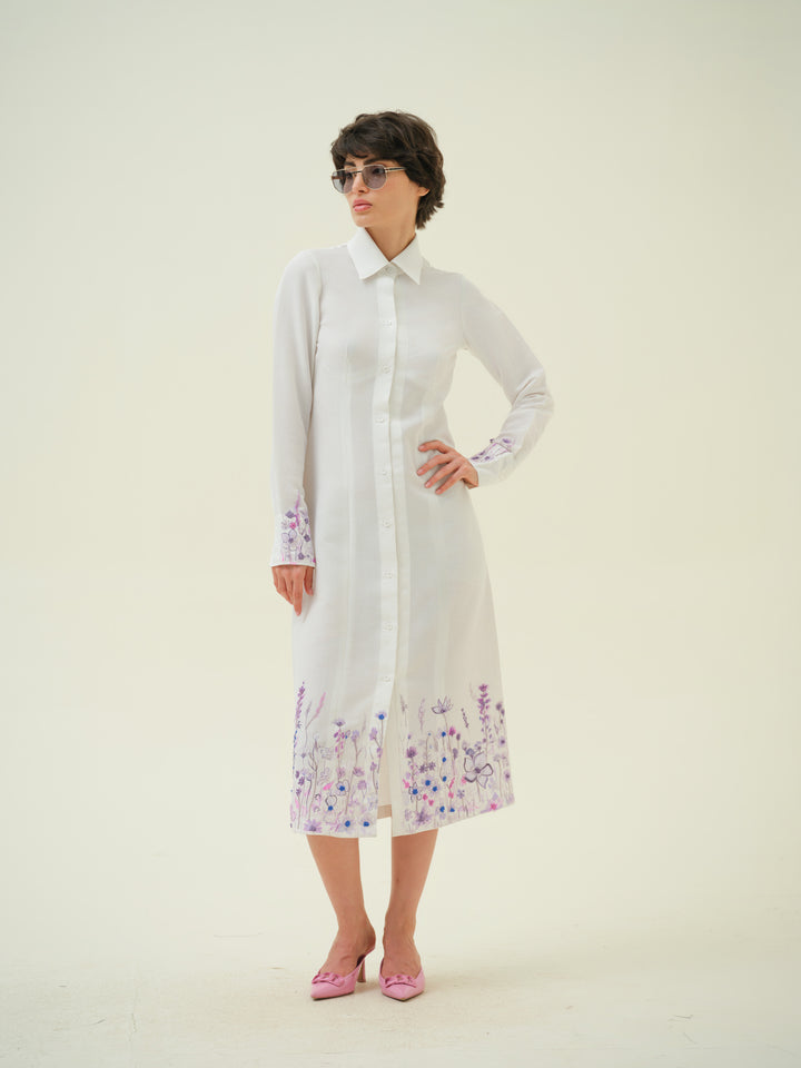 Encanta - White Floral Hand Painted Tea Dress