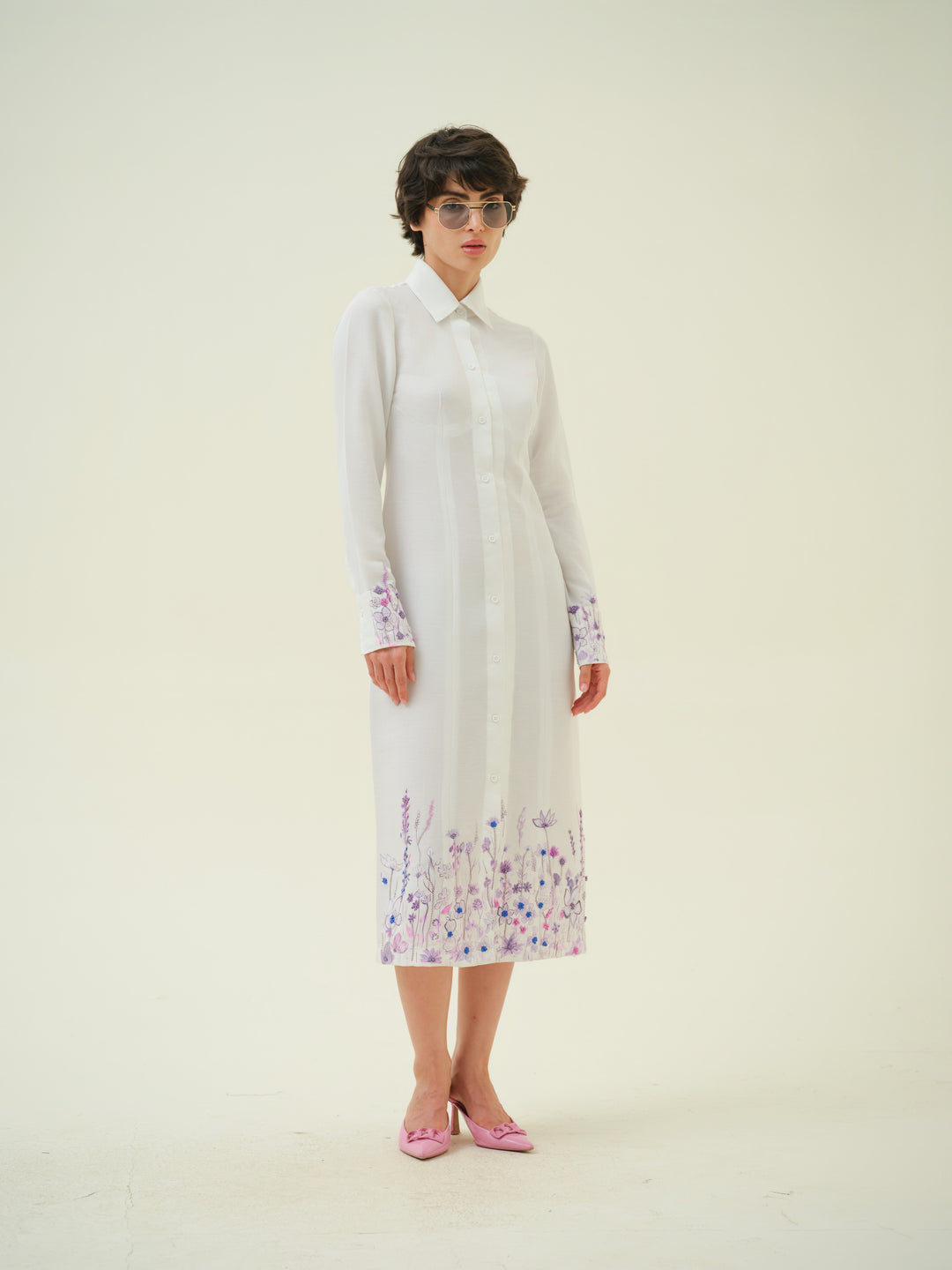 Encanta - White Floral Hand Painted Tea Dress