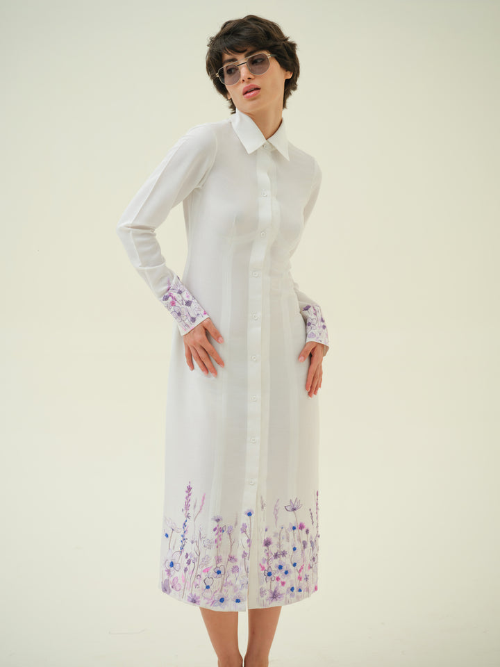 Encanta - White Floral Hand Painted Tea Dress
