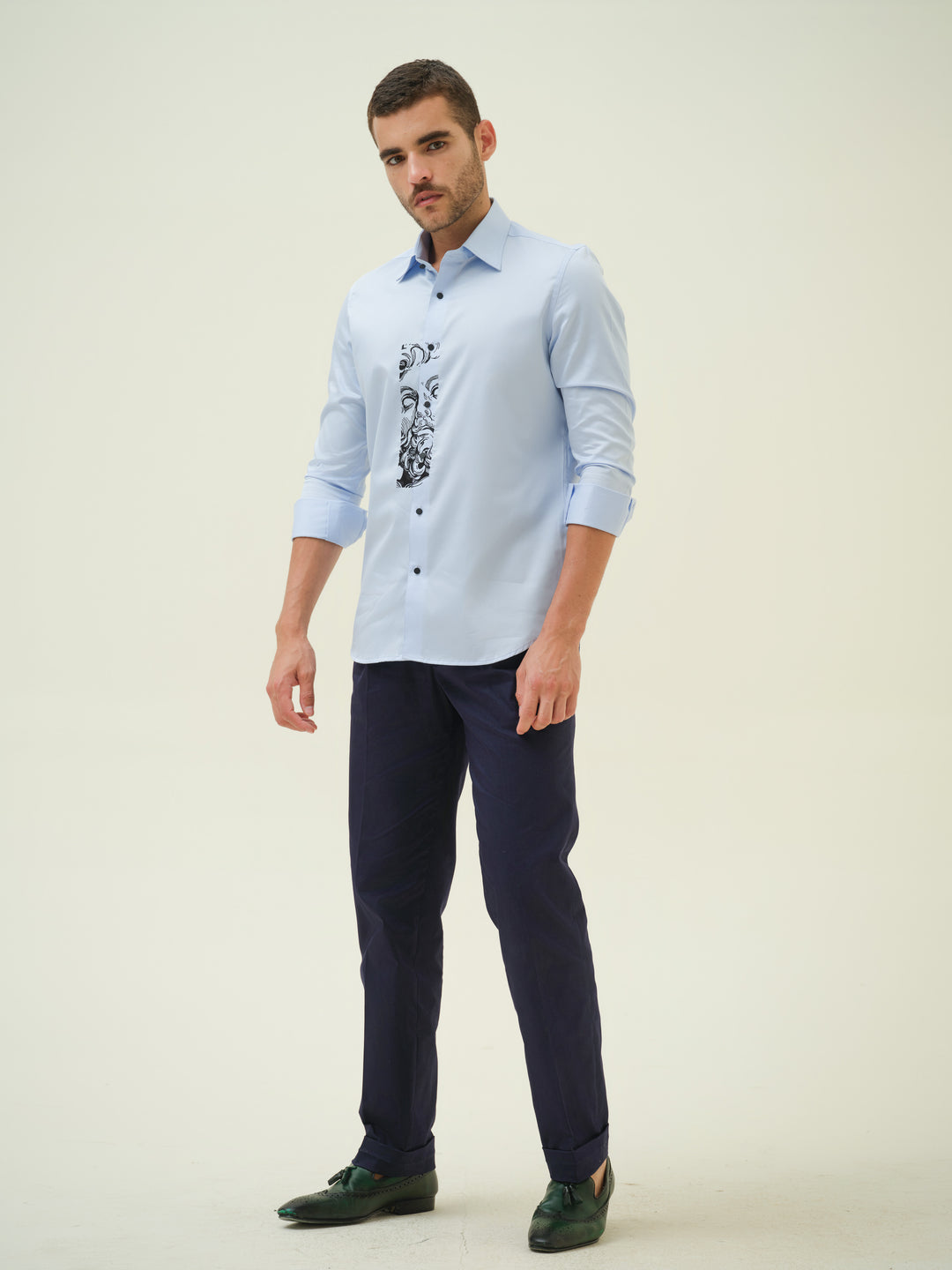 Renaissance Face - Blue Embroidered Shirt