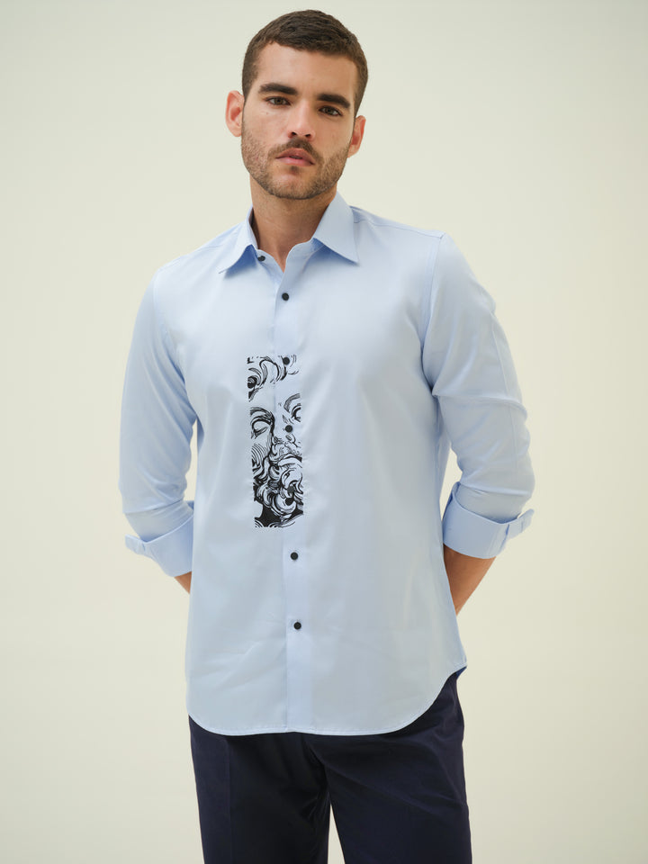 Renaissance Face - Blue Embroidered Shirt