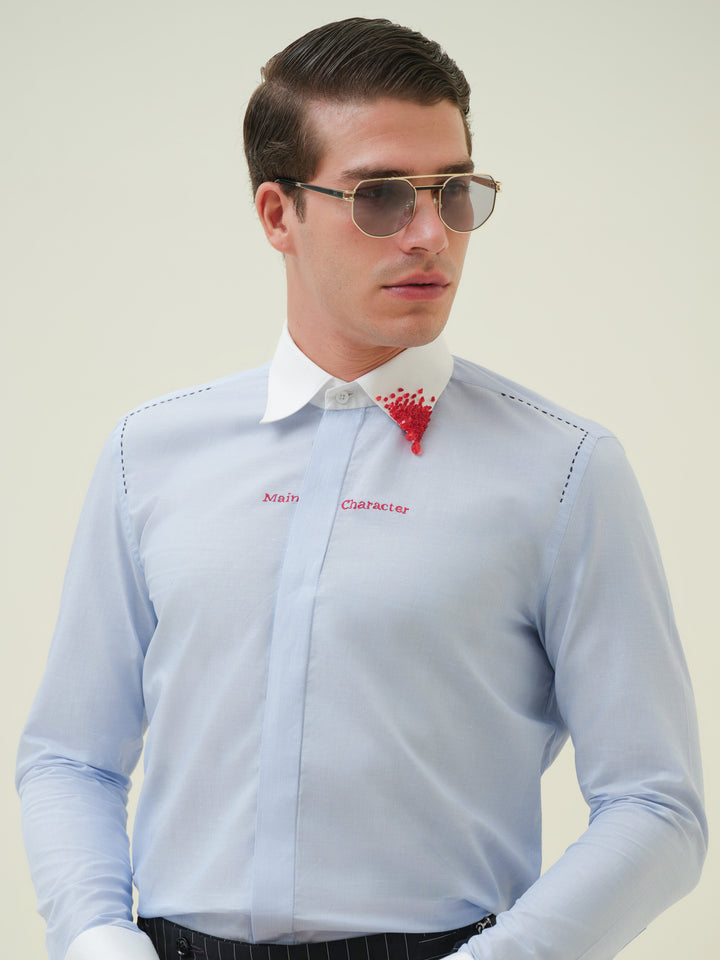 Main Character - Blue Embroidered Shirt